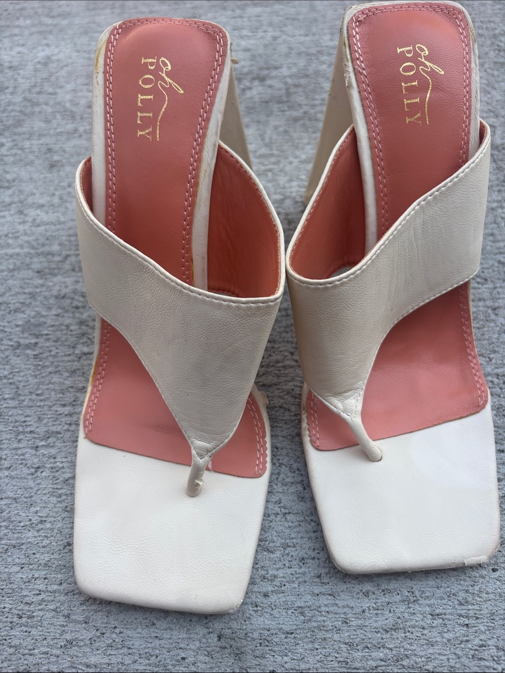 Oh Polly Ivory Toe-Loop Mules with Pink Insole